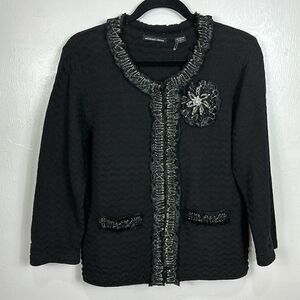 Michael Simon Black Safety Pin Accent Textured Cardigan Sweater Size L
